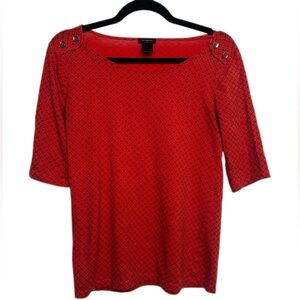 Vintage Ann Taylor Chic Red Patterned Light Weight Short Sleeve Top Size Small